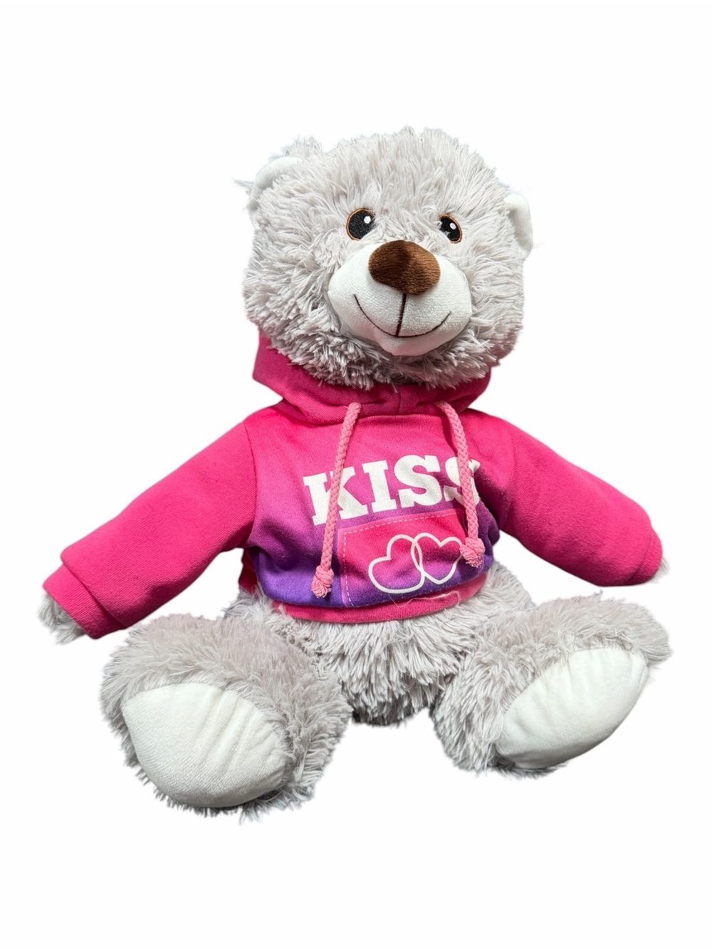 Plush Grey Teddy Bear in Pink Hoodie - KISS Design